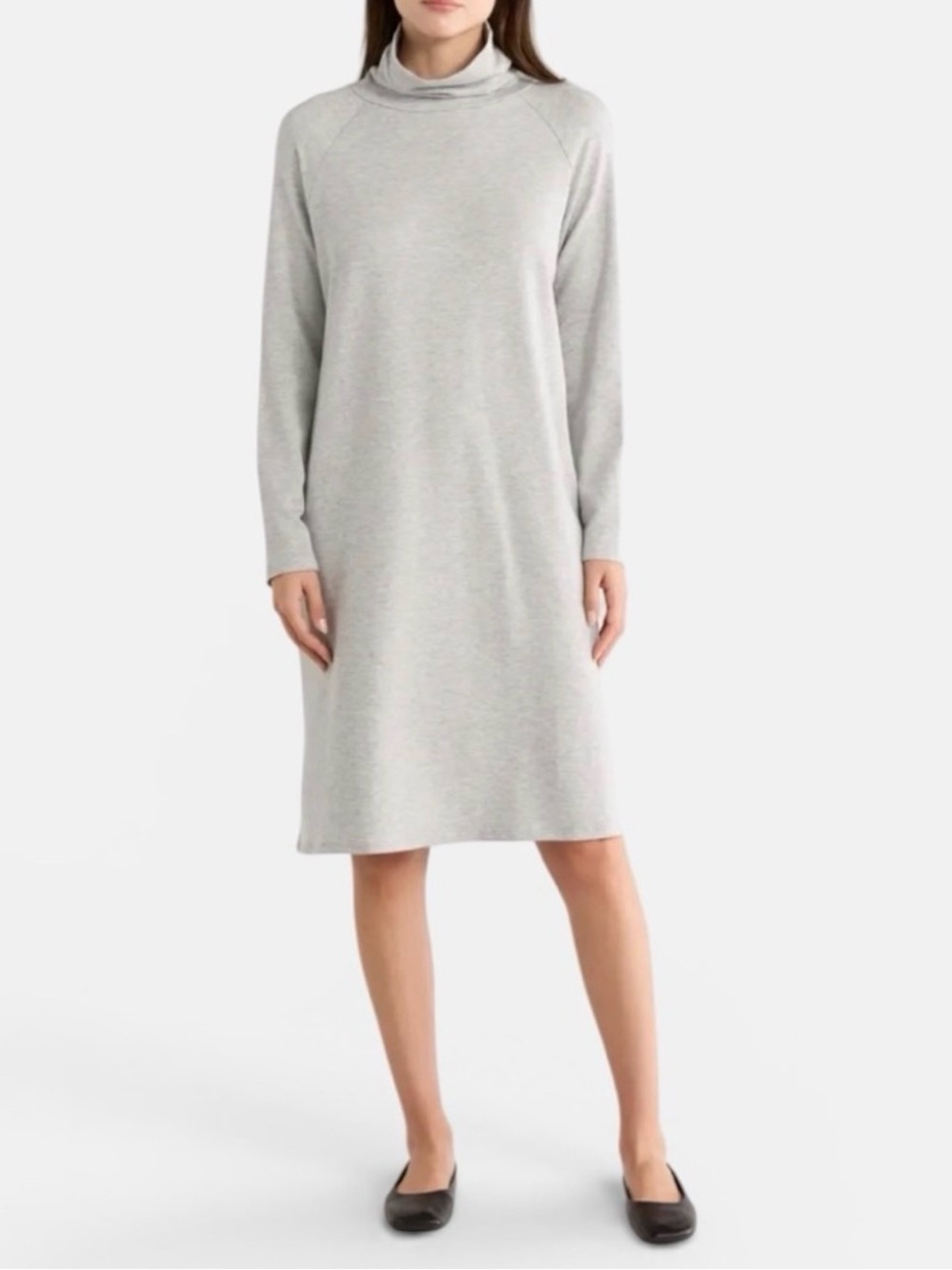 Eileen Fisher Gray Drapey Turtleneck Dress